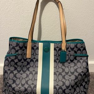 Coach Signature Stripe PVC Large Carryall Tote Bag